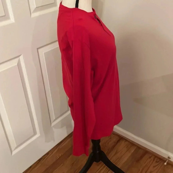 Lands End Henley Button Front Long Sleeve Cotton Shirt Mens Medium Red Soft - Picture 3 of 7